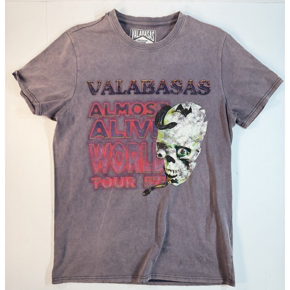 Valabasas Almost Alive World Tour T Shirt Mens Small Gray Graphic Skull
